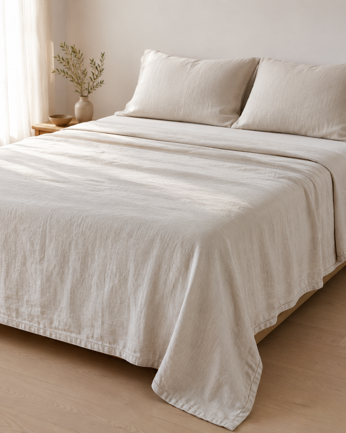 Natural Oatmeal Linen Flat Sheet 230 x 250 cm